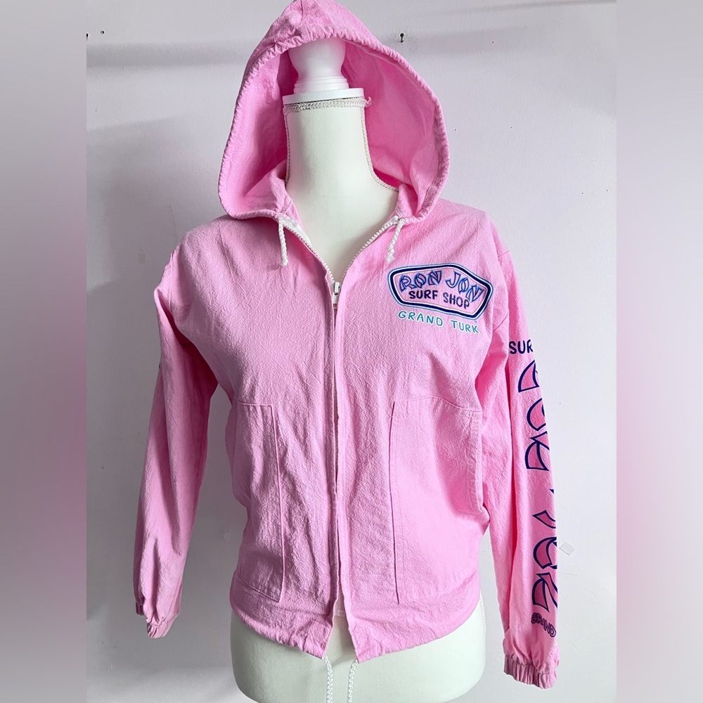 Ron Jon Surf Shop Grand Turk Hoodie, Women’s Small, Full Front Zip, Pink/Blue